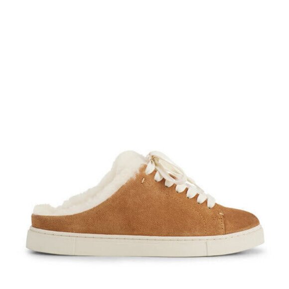 NEW Frye ivy genuine shearling sneaker mule - brown - silky suede leather 024j - Picture 6 of 9